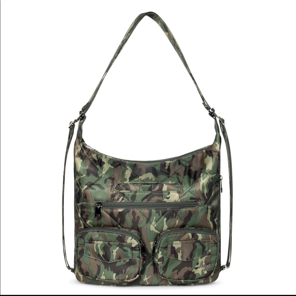 Lug Zipliner 2 Convertible Hobo Backpack Crossbody Camo Green BNWT